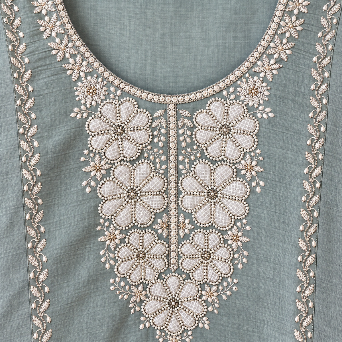 Pistachio green kurta suit set with cutdana work