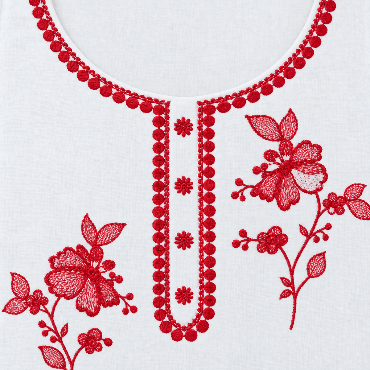 White kurta suit set with red thread work