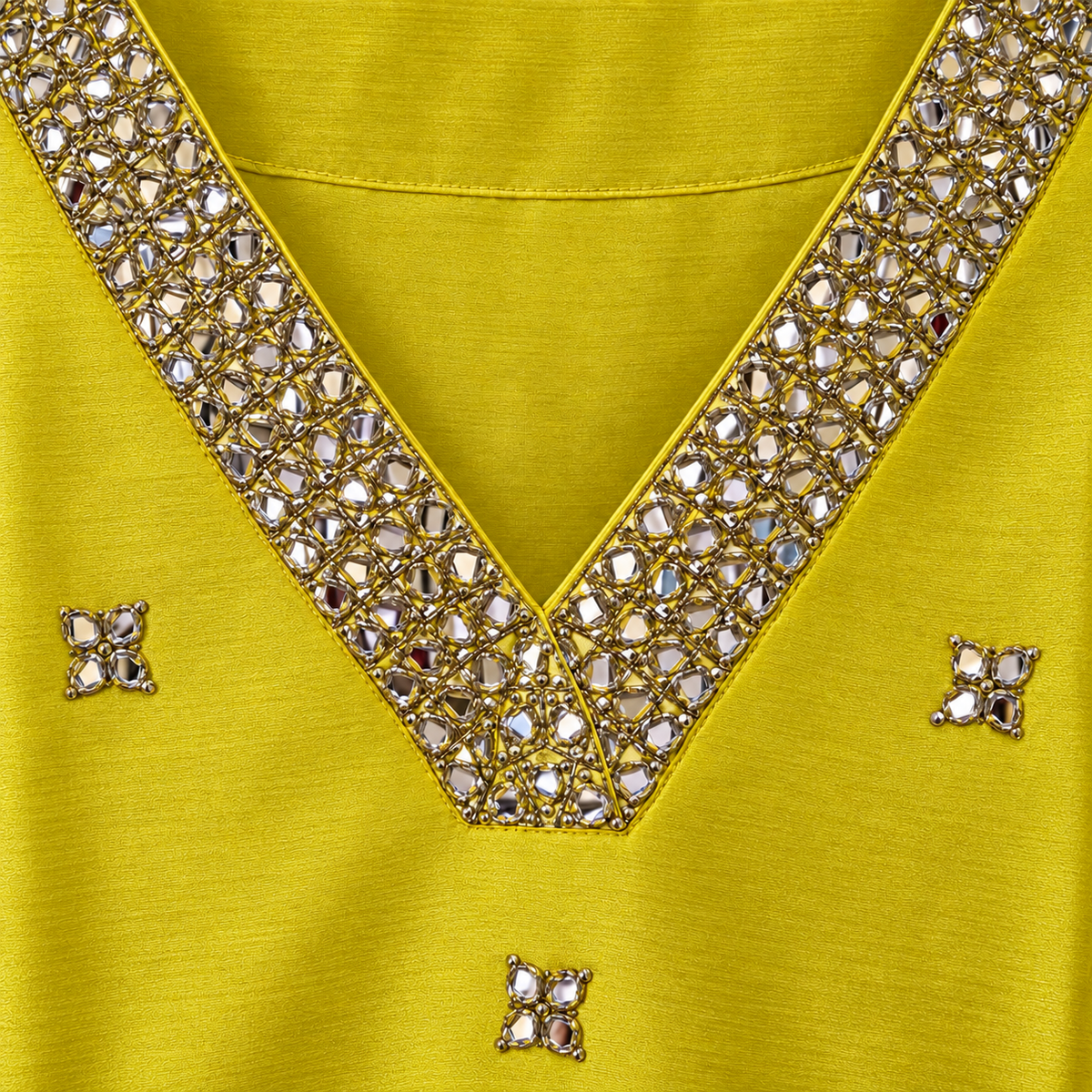 Yellow/mirror work pure tissue shimmer kurta suit set