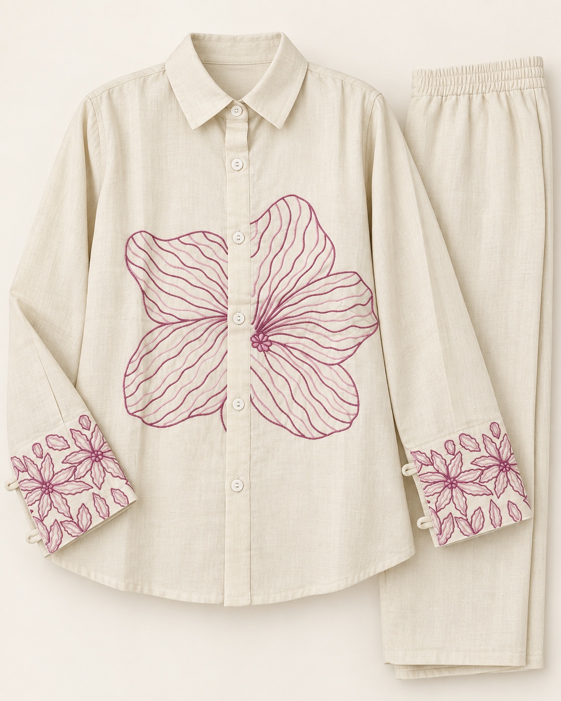 Cream coordset with thread work