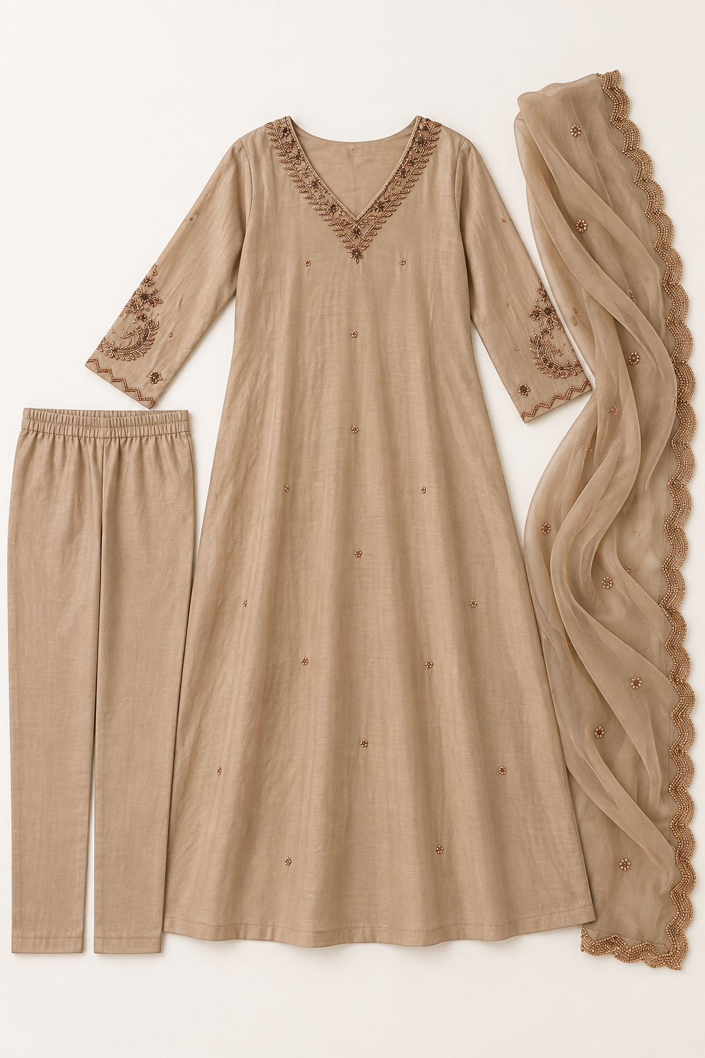 Gray-brown A-Line Kurta Set