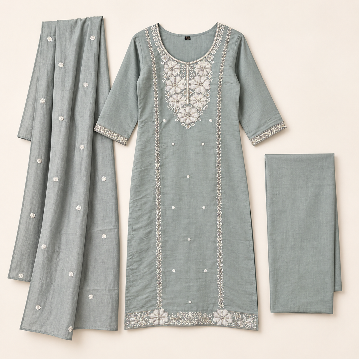 Pistachio green kurta suit set with cutdana work