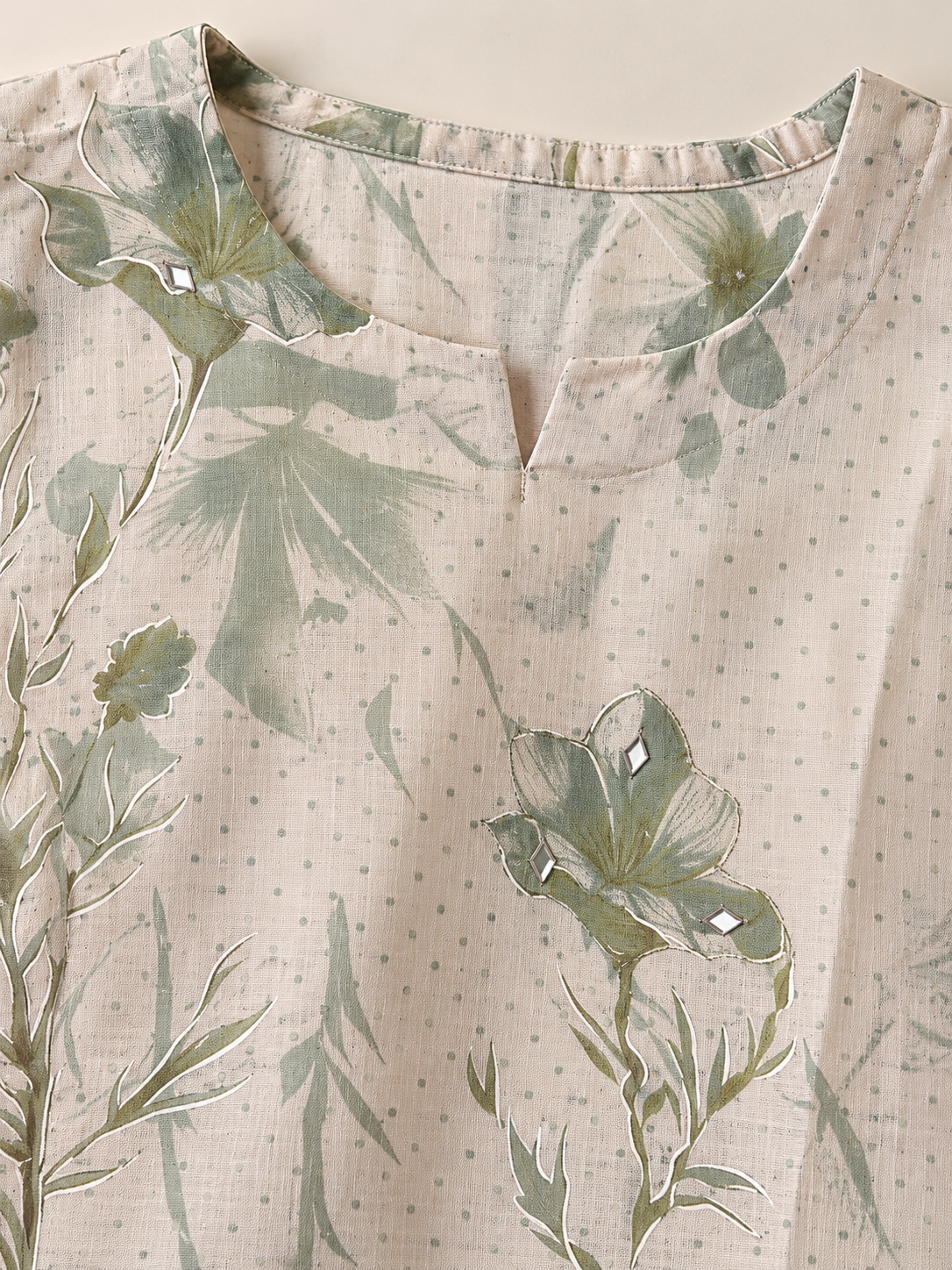 Olive green kurta suit set with mirror work