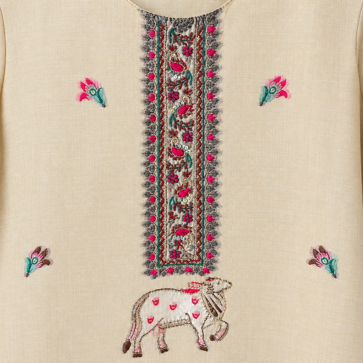 Beige kurta suit set with cow print