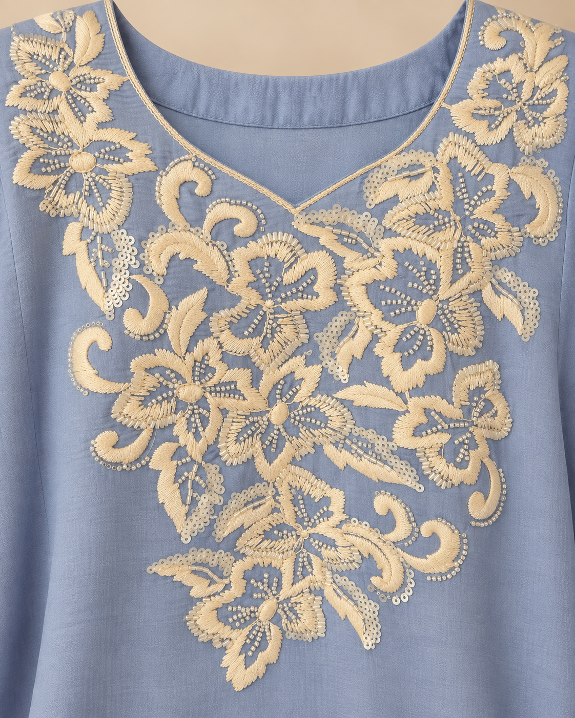A line blue kurta suit set with cut dana work