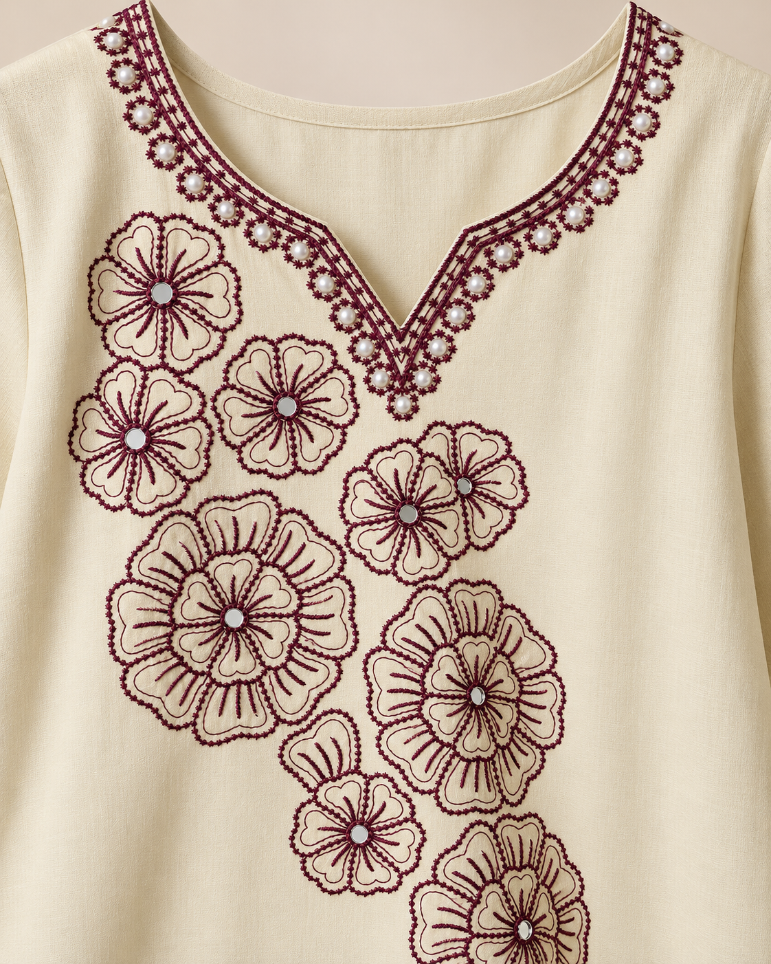Beige kurta suit set with maroon thread work