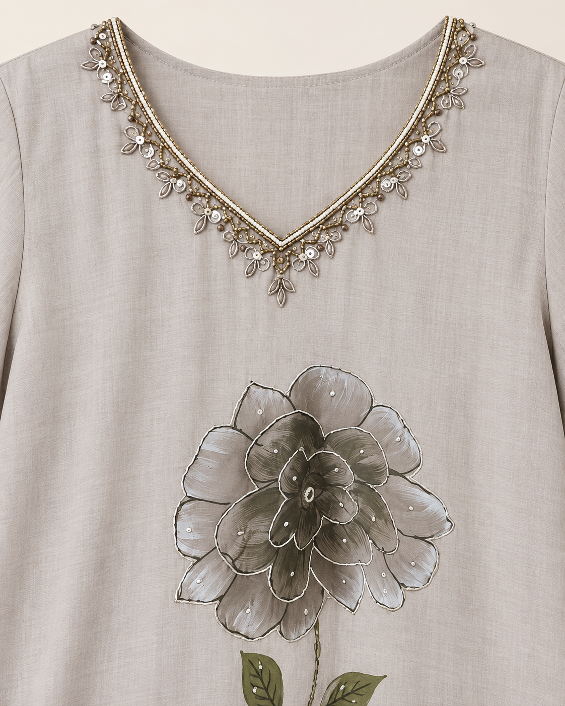 Grey kurta suit set with cut dana work
