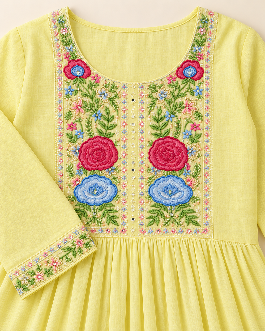 Yellow mul cotton kurta suit set