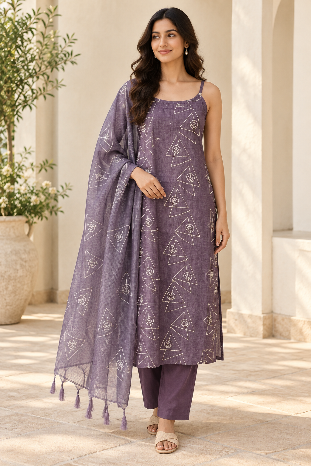 Purple thread work kurta suit set