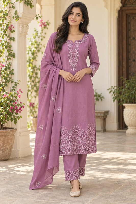 Mul cotton Purple kurta suit set
