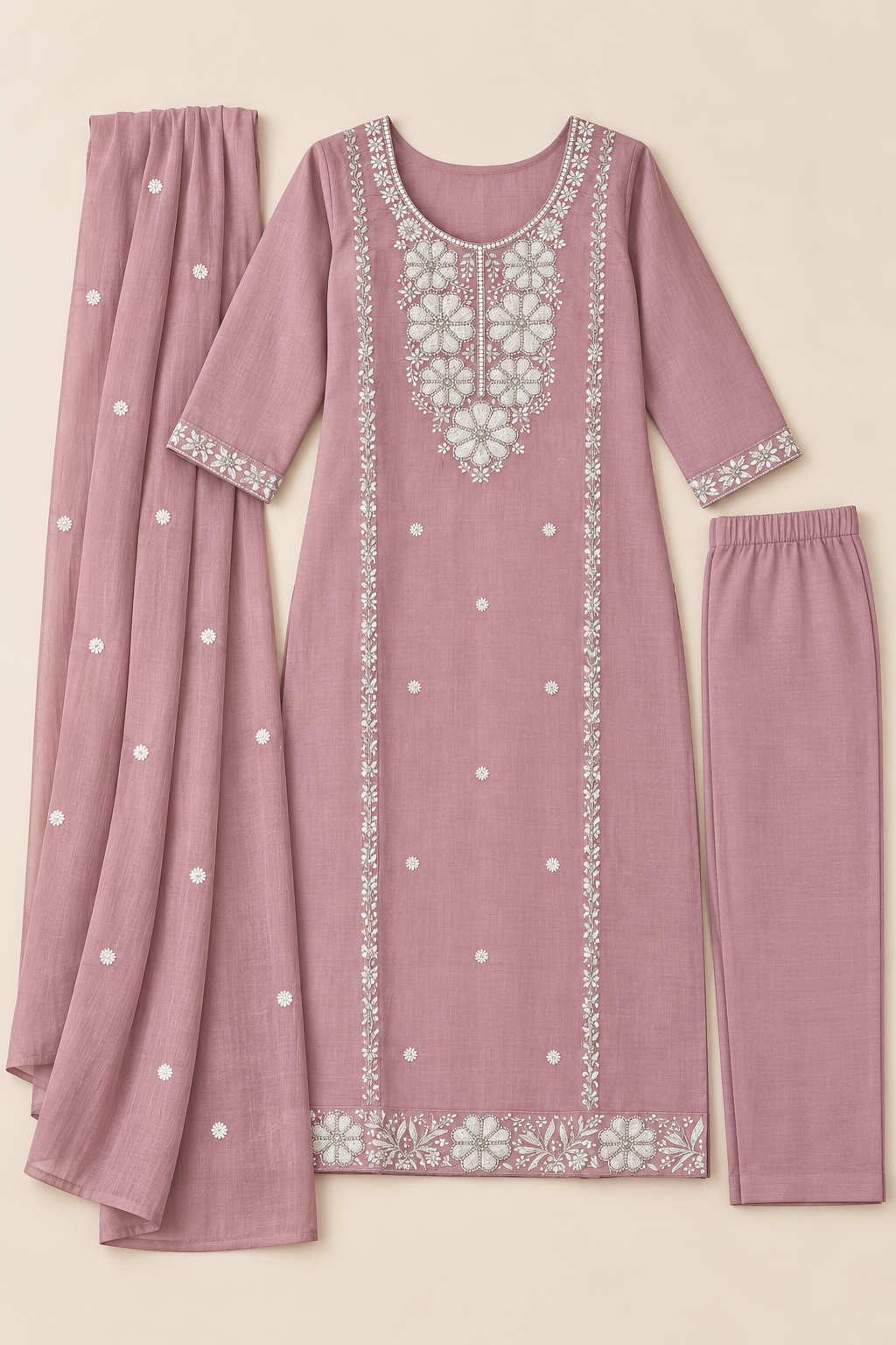 Pink kurta suit set with cutdana work