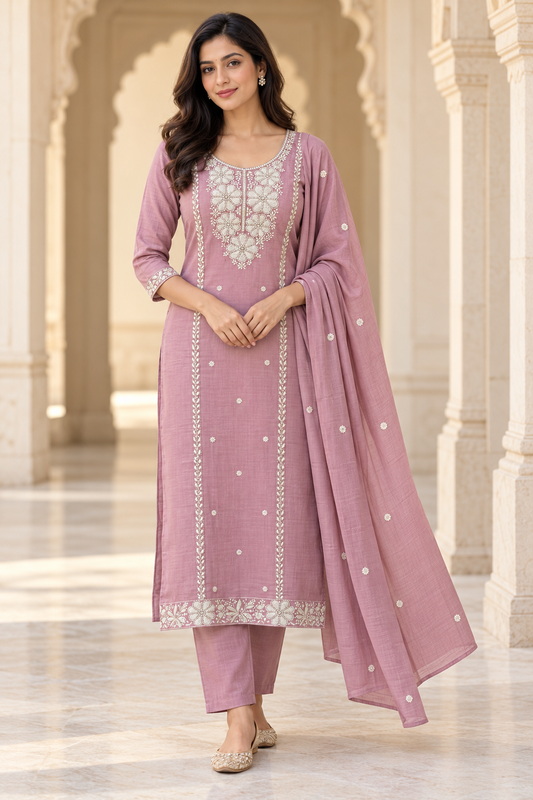 Pink kurta suit set with cutdana work