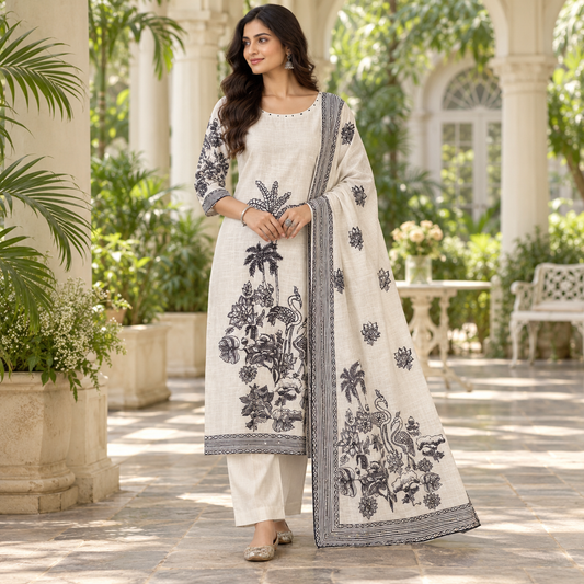 Grey kurta suit set with thread work
