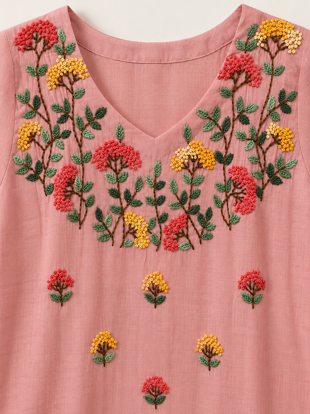 Dusty Rose Floral A-Line Kurta Set