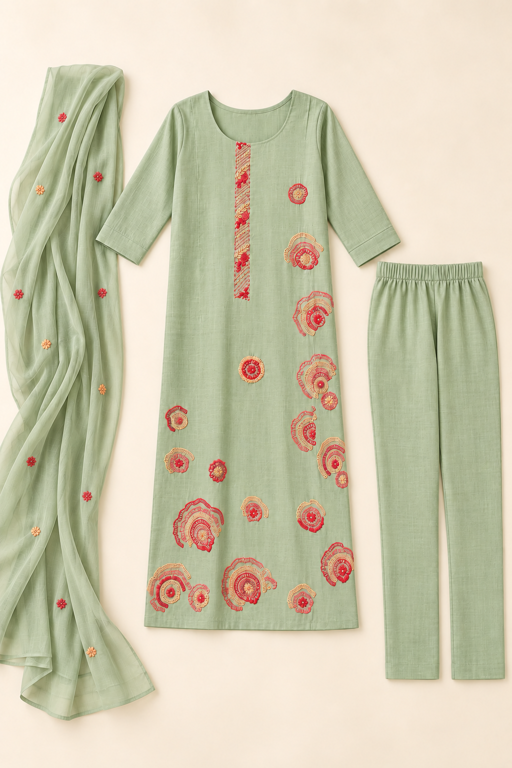 Sage Green Embroidered Kurta Set